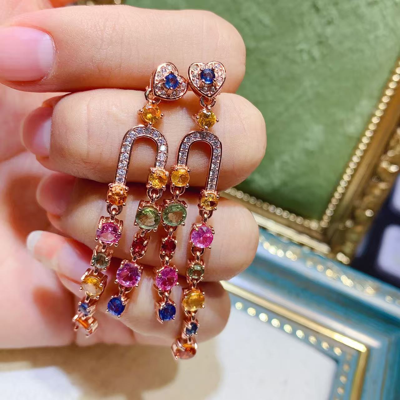 Natural Multi-Color Sapphire Earrings, 925 Silver 18k Gold Plated, 4mm Round Gemstone, Ultra Exquisite Minimalist Studs