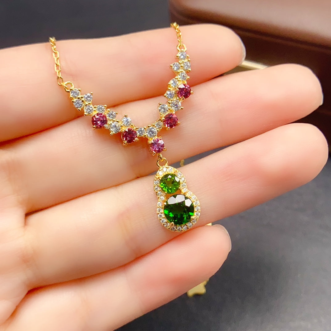 Natural Diopside Necklace 925 Sterling Silver Pendant, 3/4/5mm Green Gemstone Energy Crystal Choker, Dainty Layering Jewelry For Women, Positive Energy Luck Stone Gift