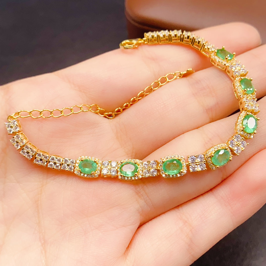 Natural Emerald Bracelet 925 Sterling Silver Gemstone Bangle, 4x5mm Green Crystal Energy Jewelry For Women, May Birthstone Stacking Bracelet, Dainty Gift For Her