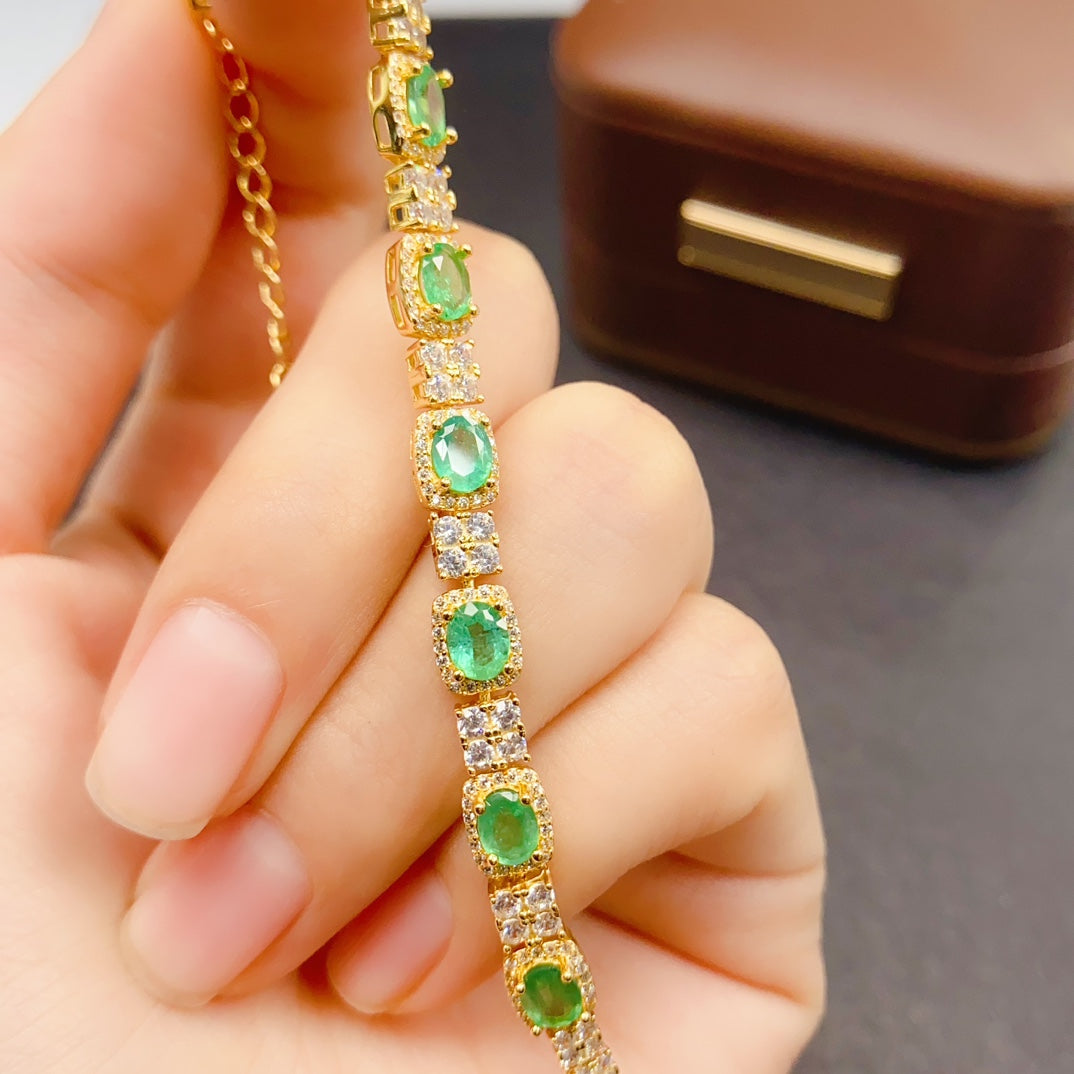 Natural Emerald Bracelet 925 Sterling Silver Gemstone Bangle, 4x5mm Green Crystal Energy Jewelry For Women, May Birthstone Stacking Bracelet, Dainty Gift For Her