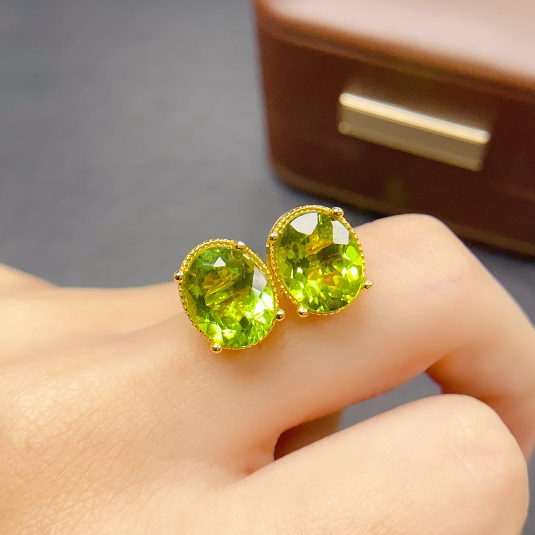 Natural Peridot Earrings 925 Sterling Silver Studs, 8x10mm August Birthstone Green Gemstone Crystal Jewelry For Women, Dainty Sparkly Gift For Her