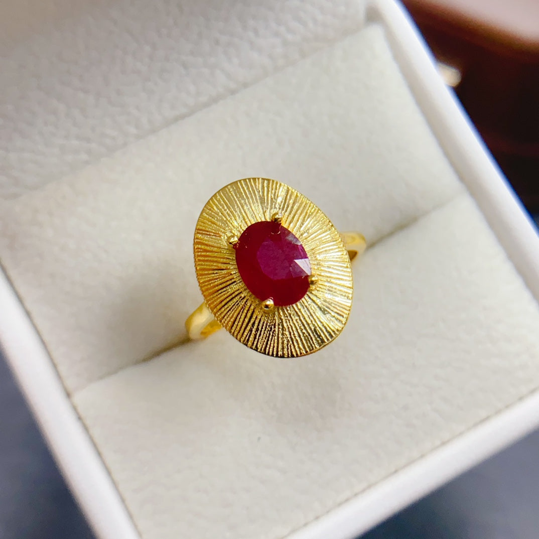 Natural Ruby Ring 925 Sterling Silver, 6x8mm July Birthstone Red Gemstone Crystal Jewelry For Women, Dainty Sparkly Engagement Style Gift