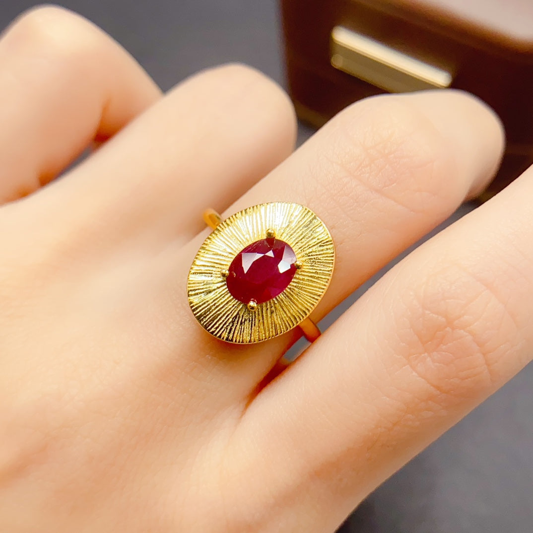 Natural Ruby Ring 925 Sterling Silver, 6x8mm July Birthstone Red Gemstone Crystal Jewelry For Women, Dainty Sparkly Engagement Style Gift
