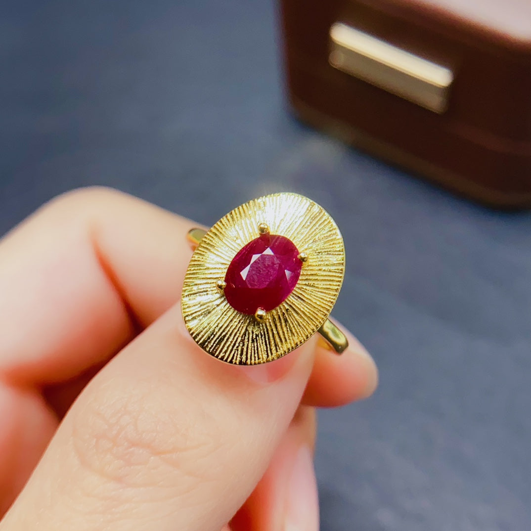 Natural Ruby Ring 925 Sterling Silver, 6x8mm July Birthstone Red Gemstone Crystal Jewelry For Women, Dainty Sparkly Engagement Style Gift