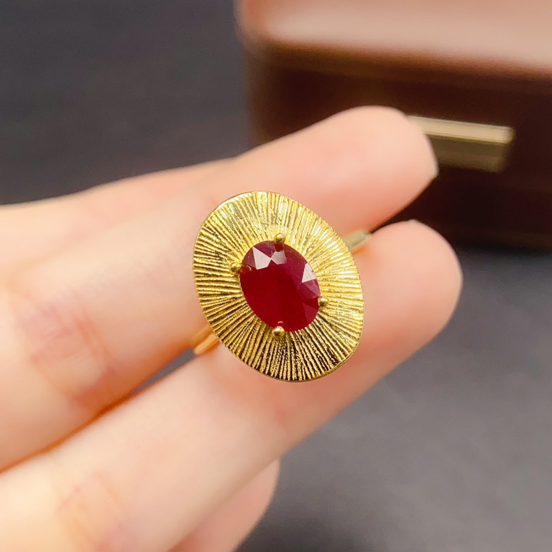 Natural Ruby Ring 925 Sterling Silver, 6x8mm July Birthstone Red Gemstone Crystal Jewelry For Women, Dainty Sparkly Engagement Style Gift