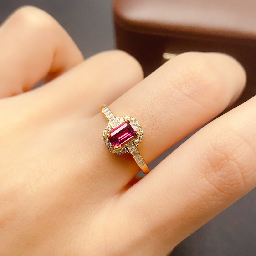 Natural Magnesium Aluminum Garnet Adjustable Ring 925 Sterling Silver, 4x6mm Red Green Gemstone Crystal Jewelry For Women, Stacking Band Dainty Sparkly Gift For Her