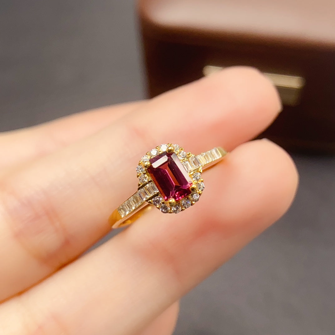 Natural Magnesium Aluminum Garnet Adjustable Ring 925 Sterling Silver, 4x6mm Red Green Gemstone Crystal Jewelry For Women, Stacking Band Dainty Sparkly Gift For Her