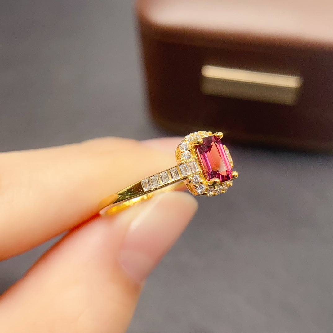 Natural Magnesium Aluminum Garnet Adjustable Ring 925 Sterling Silver, 4x6mm Red Green Gemstone Crystal Jewelry For Women, Stacking Band Dainty Sparkly Gift For Her