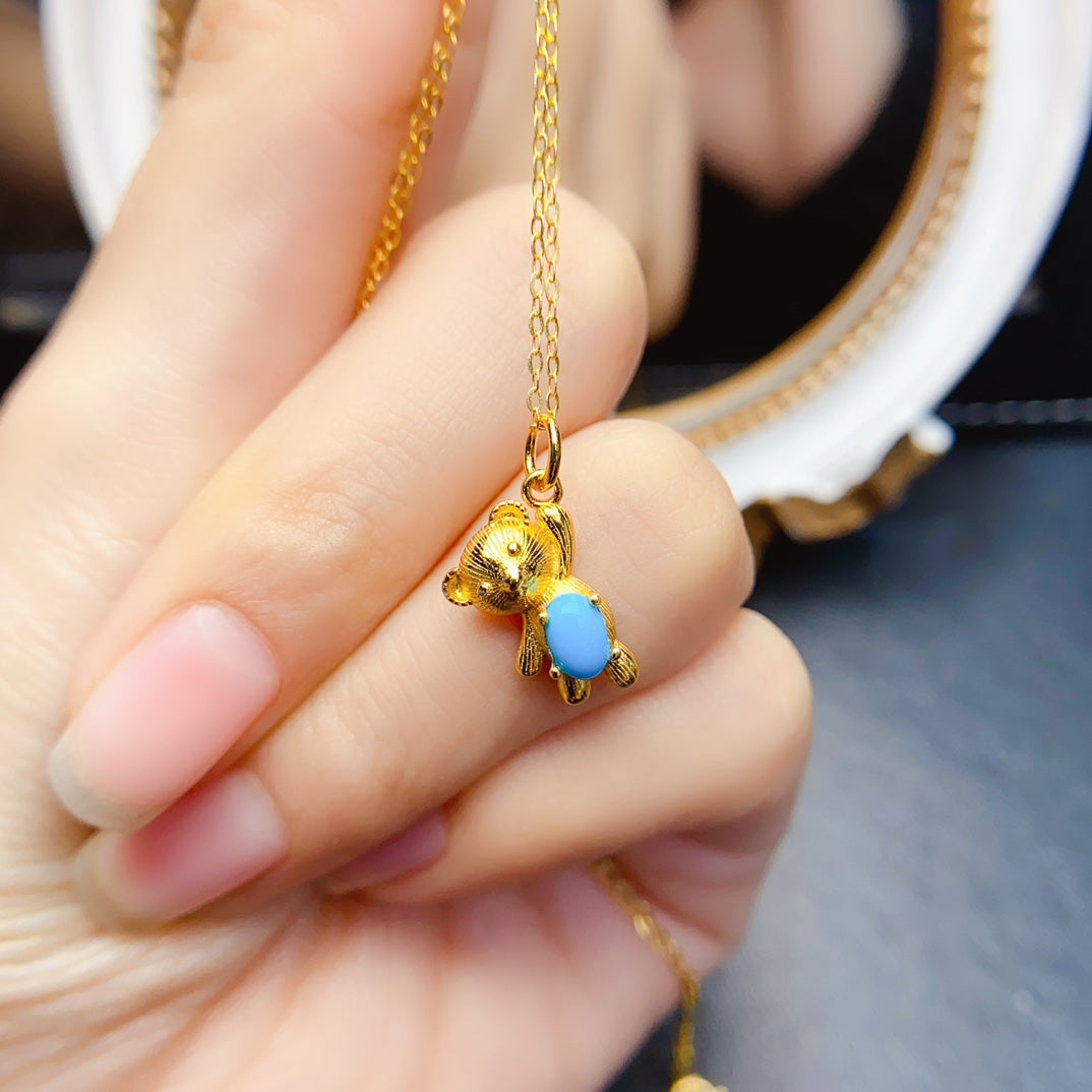 Natural Turquoise Pendant Necklace 925 Sterling Silver, 4x6mm Blue Green Gemstone Healing Crystal Jewelry For Women, Dainty Bohemian Gift For Her