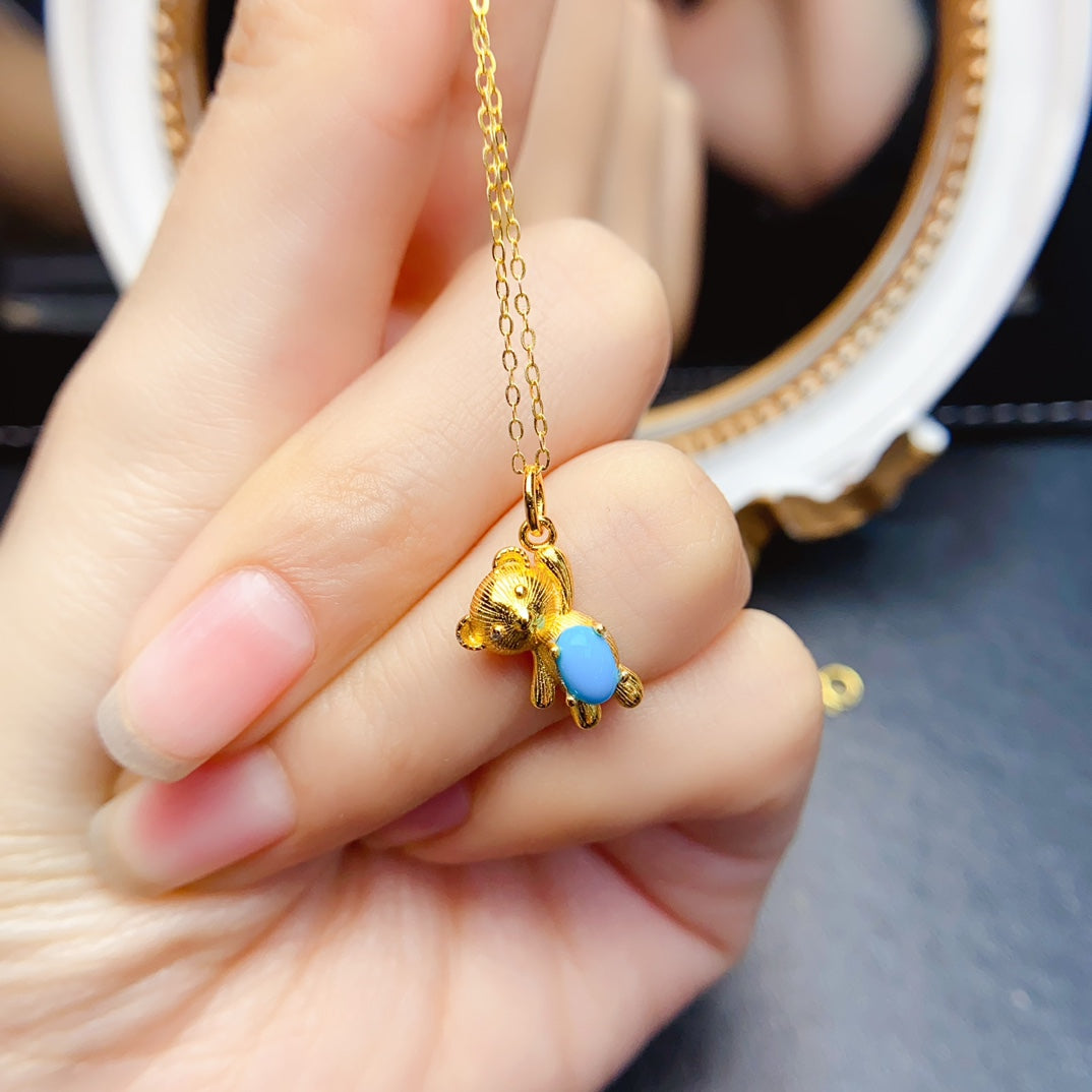 Natural Turquoise Pendant Necklace 925 Sterling Silver, 4x6mm Blue Green Gemstone Healing Crystal Jewelry For Women, Dainty Bohemian Gift For Her