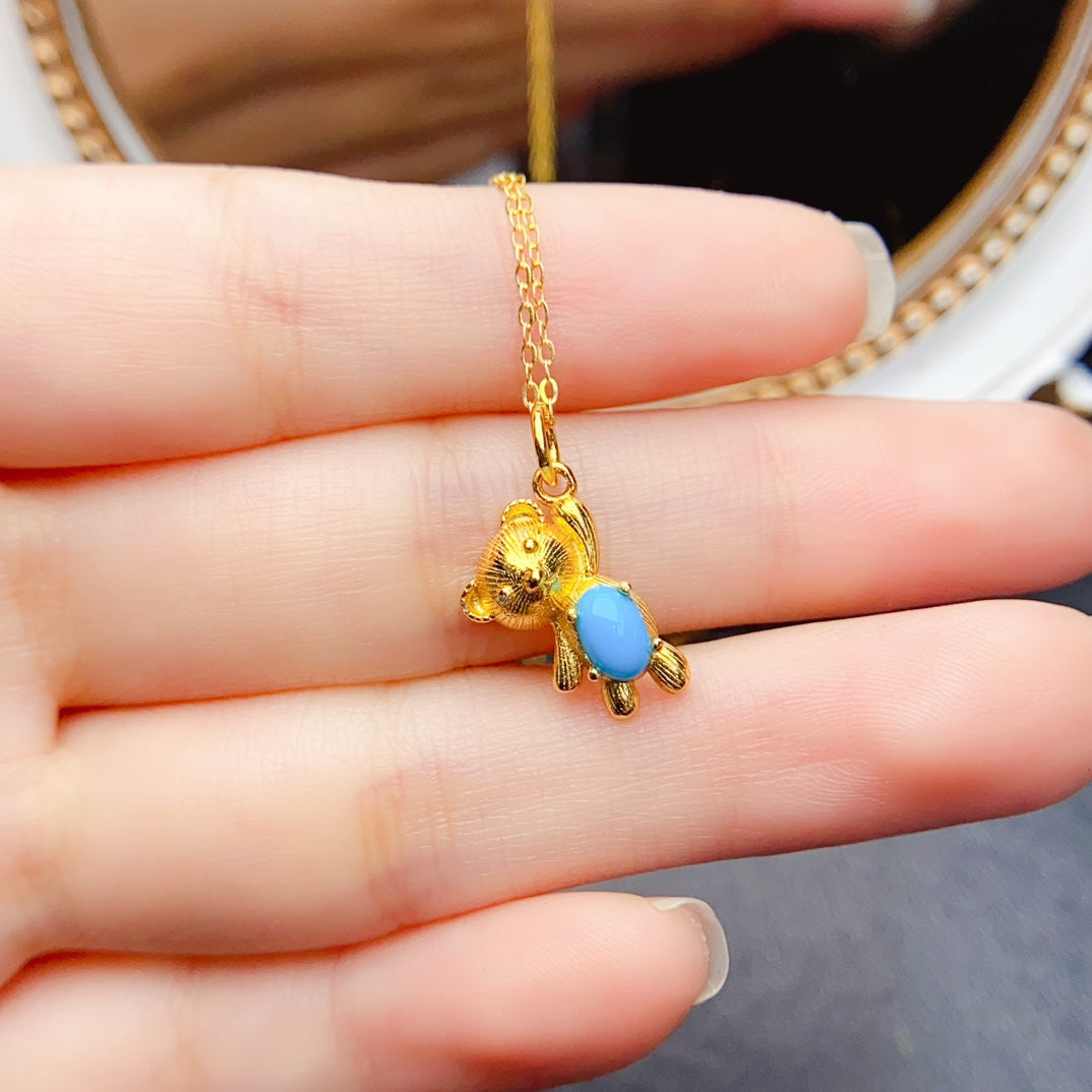 Natural Turquoise Pendant Necklace 925 Sterling Silver, 4x6mm Blue Green Gemstone Healing Crystal Jewelry For Women, Dainty Bohemian Gift For Her
