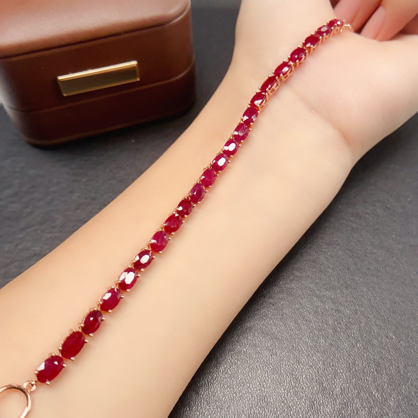 Natural Ruby Tennis Bracelet 4*6mm 925 Silver Plated Delicate Fashion Jewelry for Women Light Luxury Gift Idea