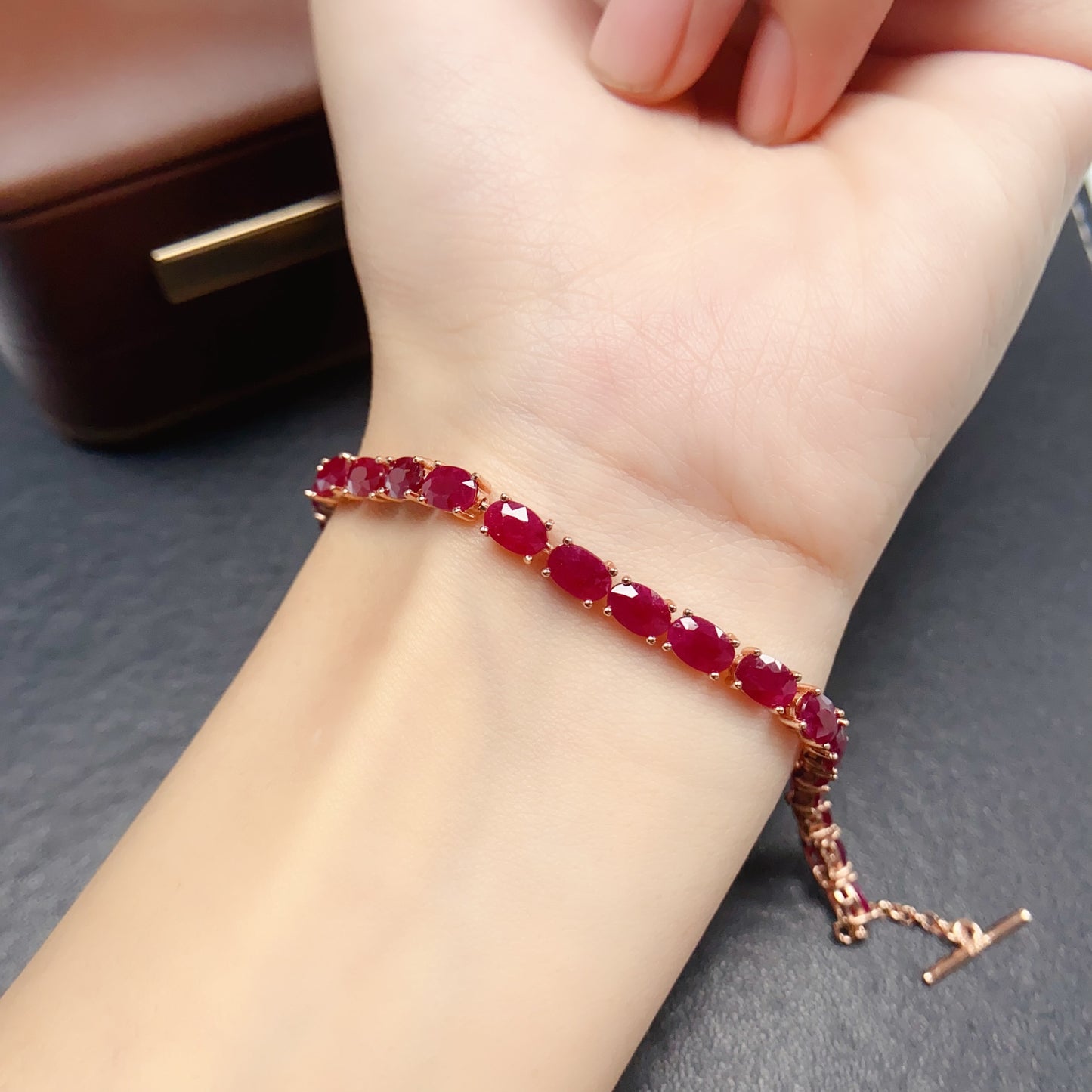 Natural Ruby Tennis Bracelet 4*6mm 925 Silver Plated Delicate Fashion Jewelry for Women Light Luxury Gift Idea