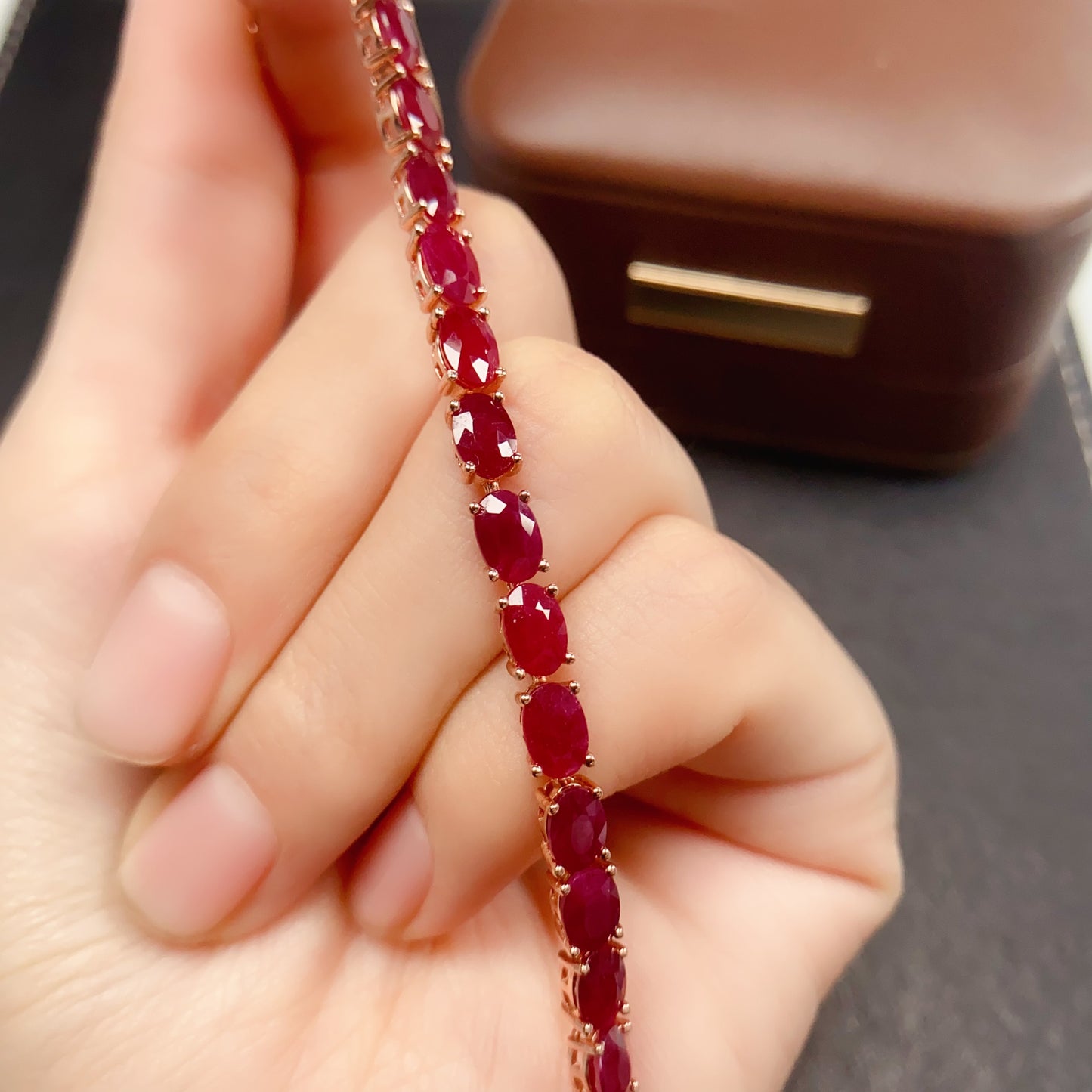 Natural Ruby Tennis Bracelet 4*6mm 925 Silver Plated Delicate Fashion Jewelry for Women Light Luxury Gift Idea