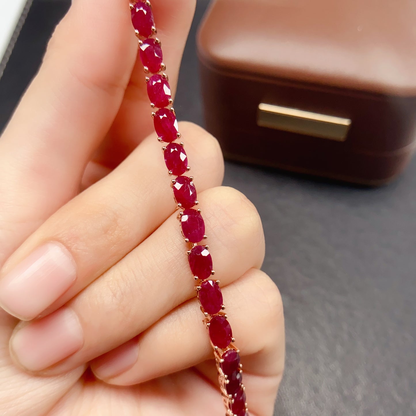 Natural Ruby Tennis Bracelet 4*6mm 925 Silver Plated Delicate Fashion Jewelry for Women Light Luxury Gift Idea