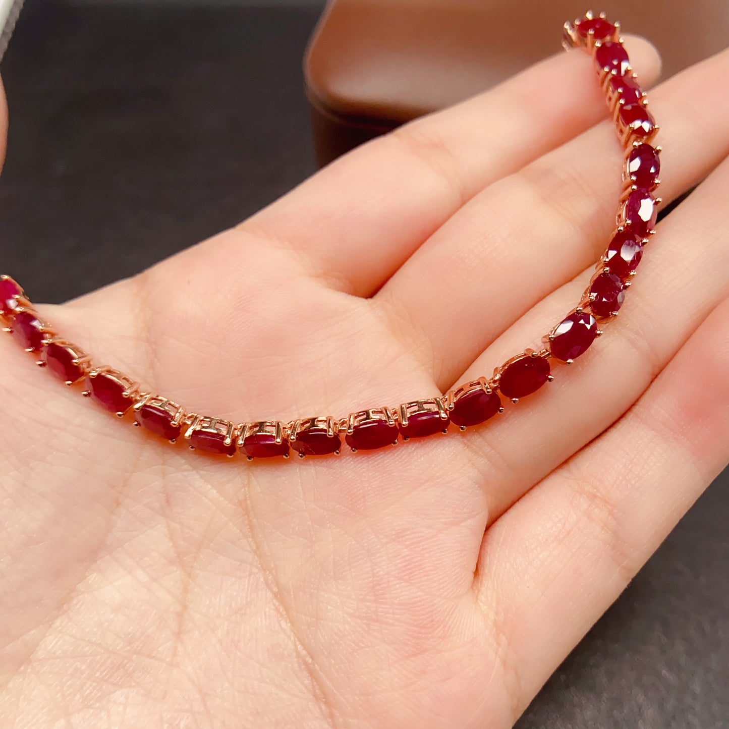 Natural Ruby Tennis Bracelet 4*6mm 925 Silver Plated Delicate Fashion Jewelry for Women Light Luxury Gift Idea