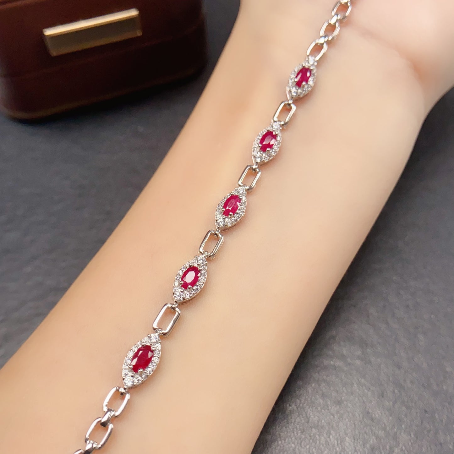 Natural Ruby Bracelet 3*5mm 925 Sterling Silver Dainty Fashion Jewelry for Women Elegant Birthday Gift Idea
