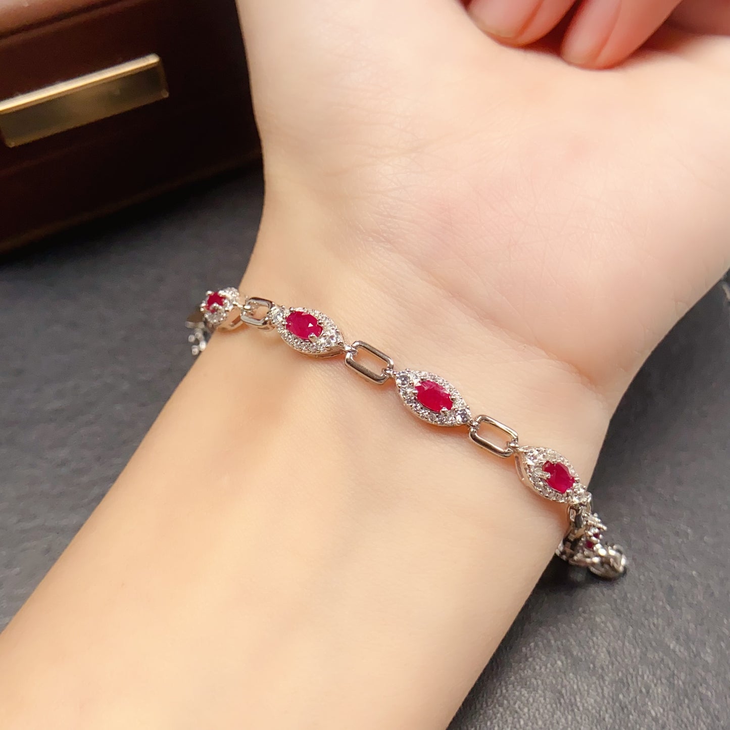 Natural Ruby Bracelet 3*5mm 925 Sterling Silver Dainty Fashion Jewelry for Women Elegant Birthday Gift Idea