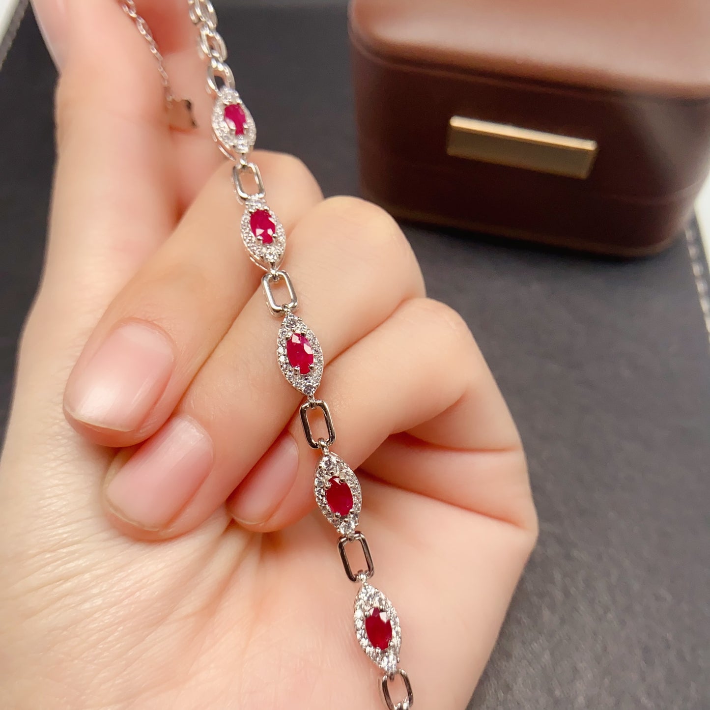 Natural Ruby Bracelet 3*5mm 925 Sterling Silver Dainty Fashion Jewelry for Women Elegant Birthday Gift Idea