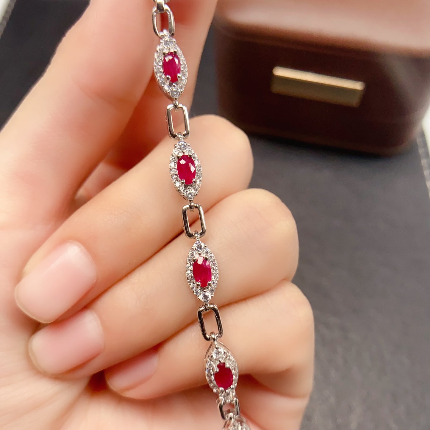 Natural Ruby Bracelet 3*5mm 925 Sterling Silver Dainty Fashion Jewelry for Women Elegant Birthday Gift Idea