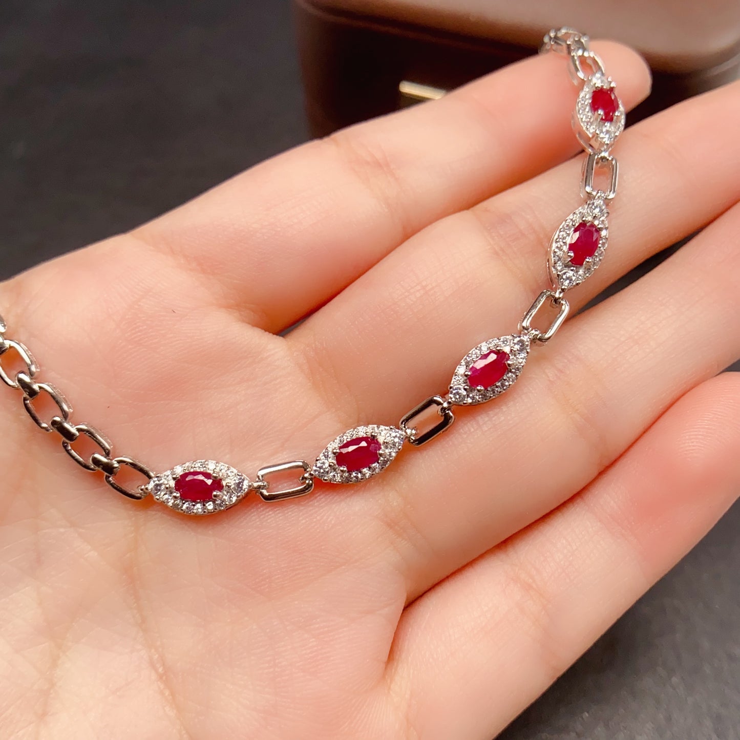 Natural Ruby Bracelet 3*5mm 925 Sterling Silver Dainty Fashion Jewelry for Women Elegant Birthday Gift Idea