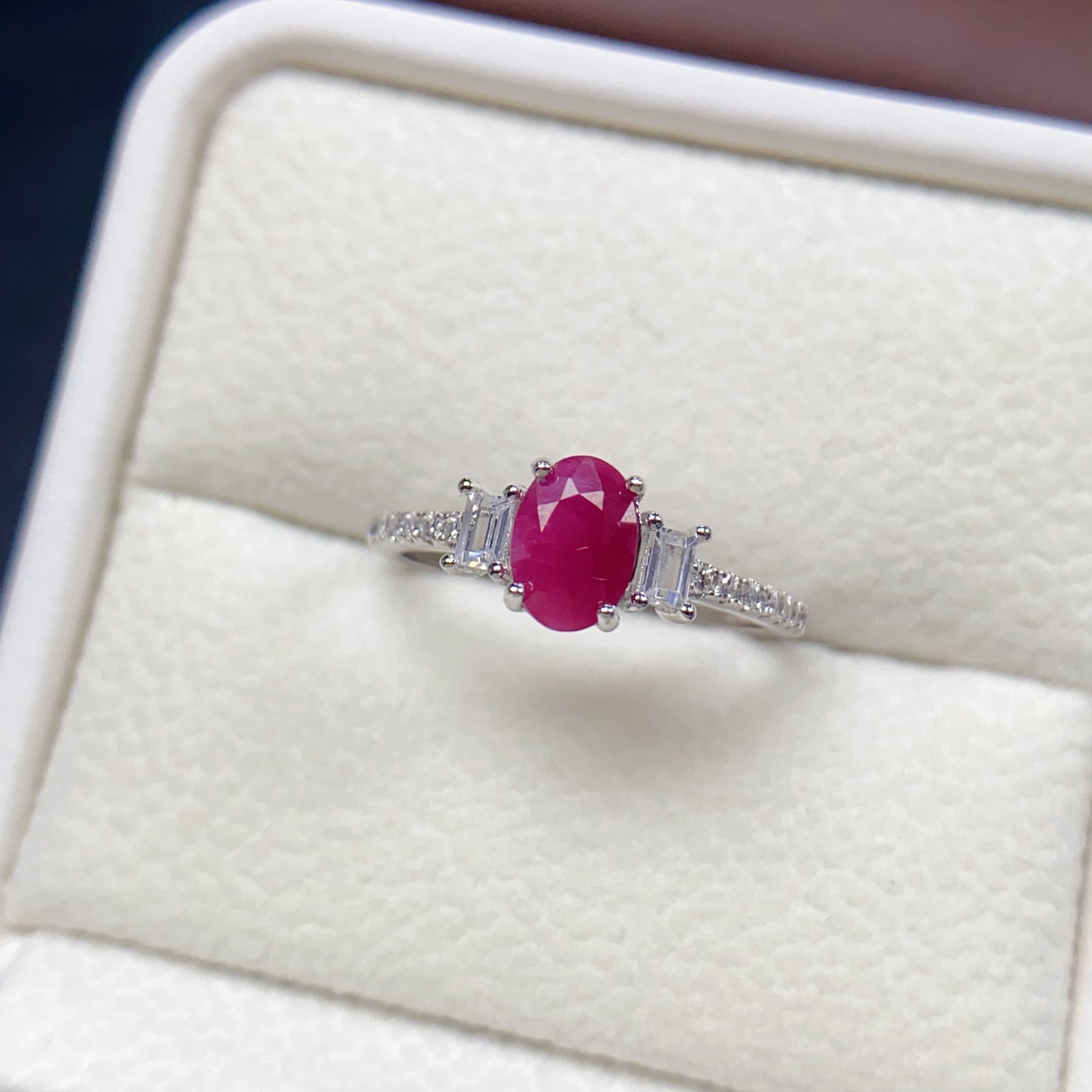Natural Ruby Adjustable Ring 5*7mm 925 Sterling Silver Open Band Statement Jewelry for Women Elegant Birthday Gift Idea