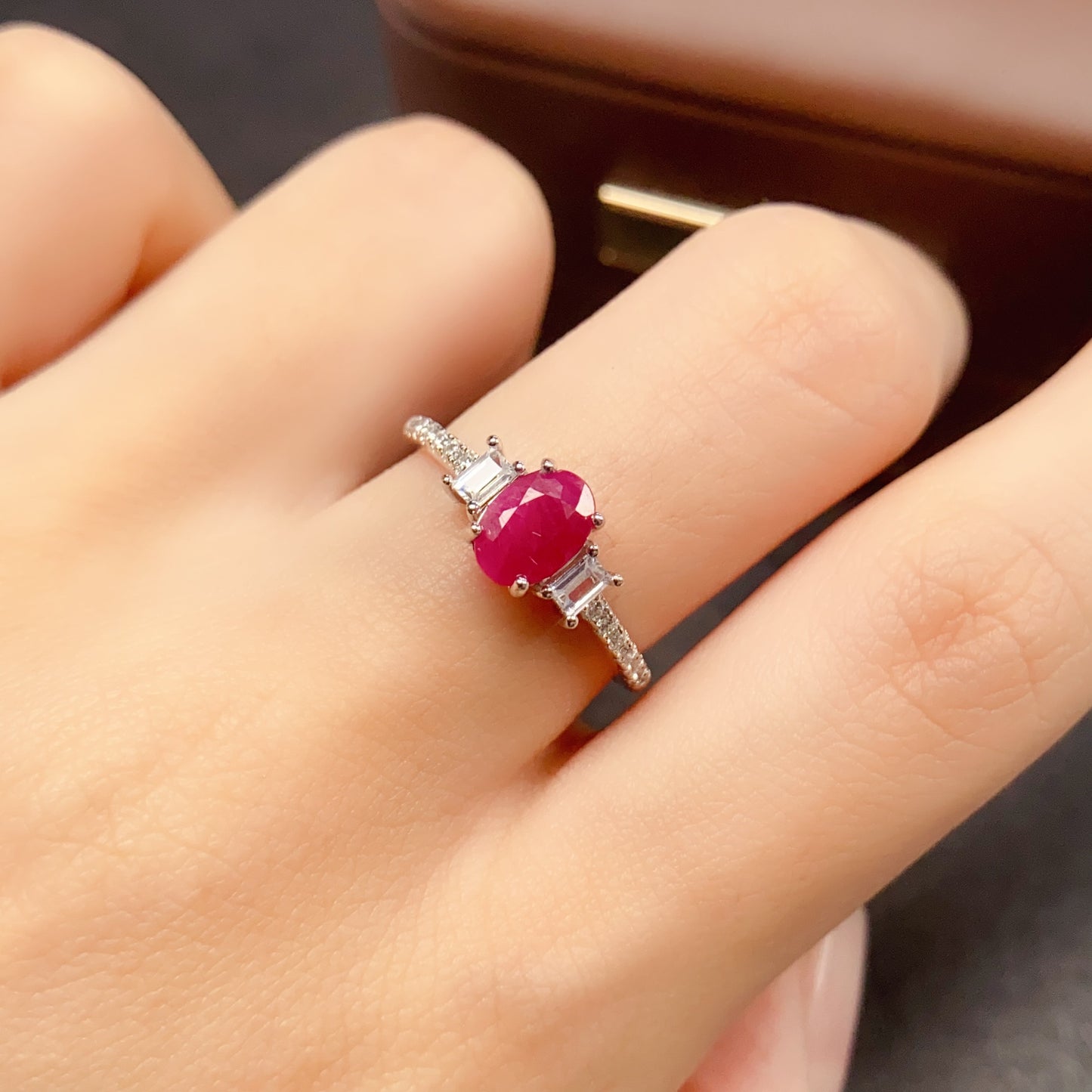 Natural Ruby Adjustable Ring 5*7mm 925 Sterling Silver Open Band Statement Jewelry for Women Elegant Birthday Gift Idea