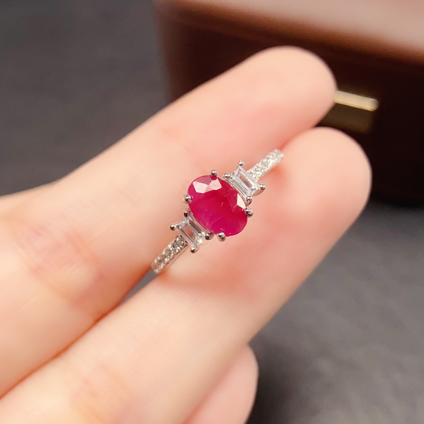 Natural Ruby Adjustable Ring 5*7mm 925 Sterling Silver Open Band Statement Jewelry for Women Elegant Birthday Gift Idea