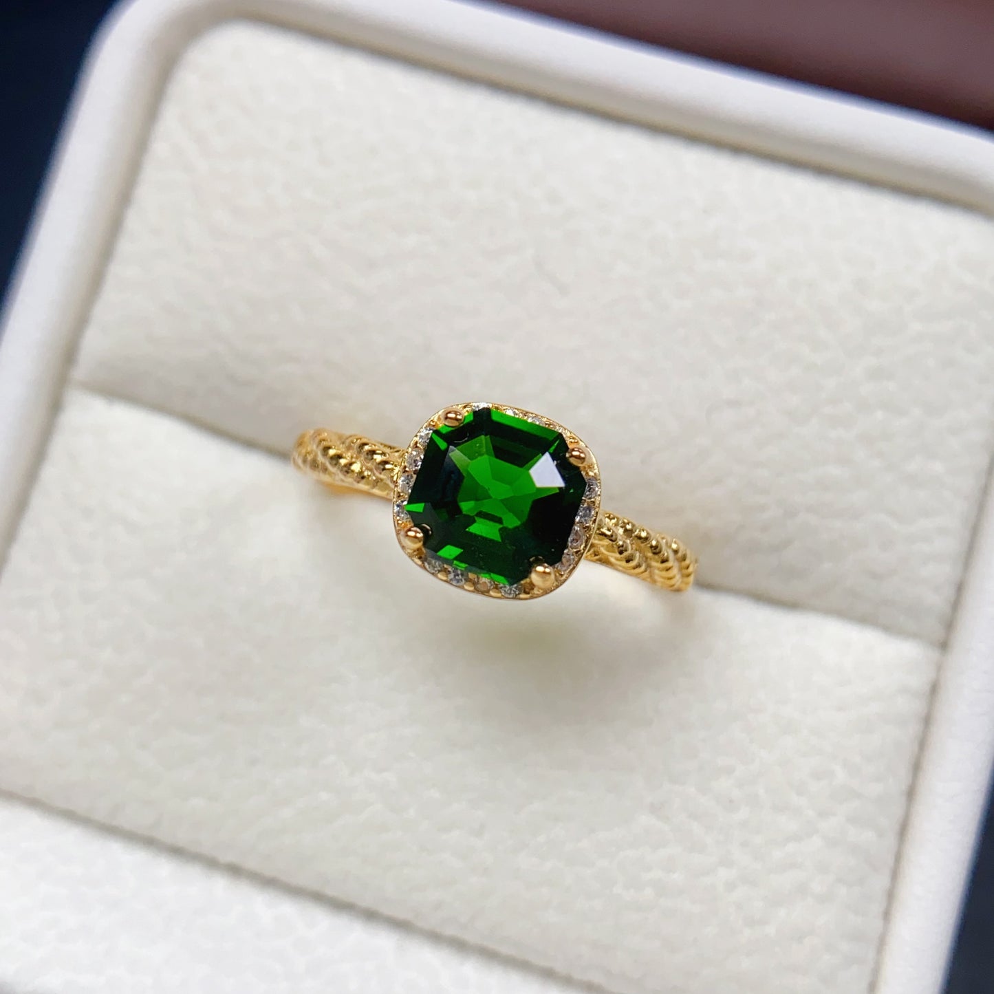 Natural Diopside Adjustable Ring 7*7mm 925 Sterling Silver Simple Fashion Green Birthday Gift