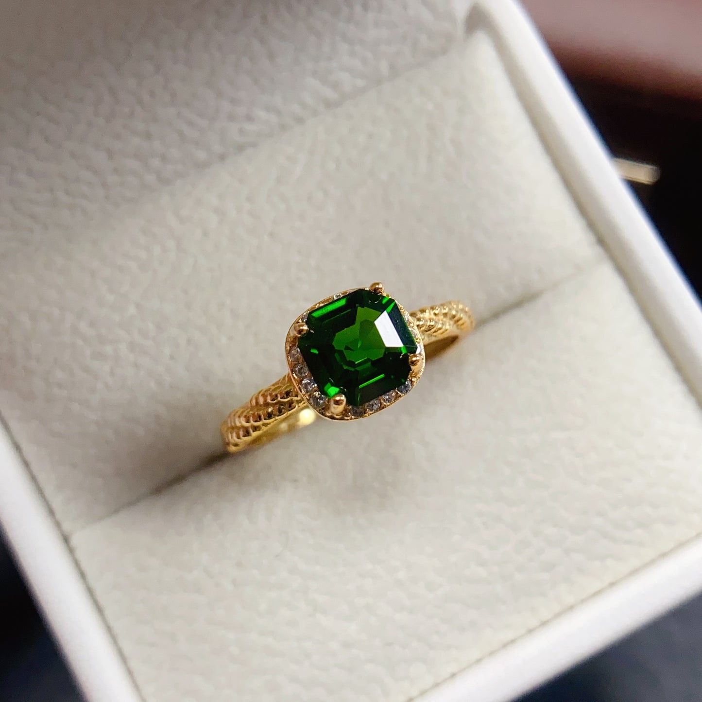 Natural Diopside Adjustable Ring 7*7mm 925 Sterling Silver Simple Fashion Green Birthday Gift