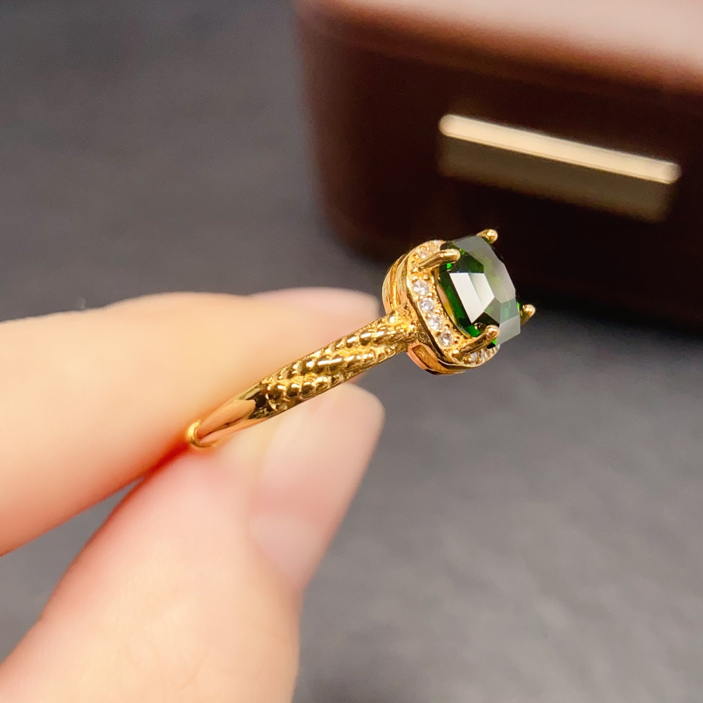 Natural Diopside Adjustable Ring 7*7mm 925 Sterling Silver Simple Fashion Green Birthday Gift