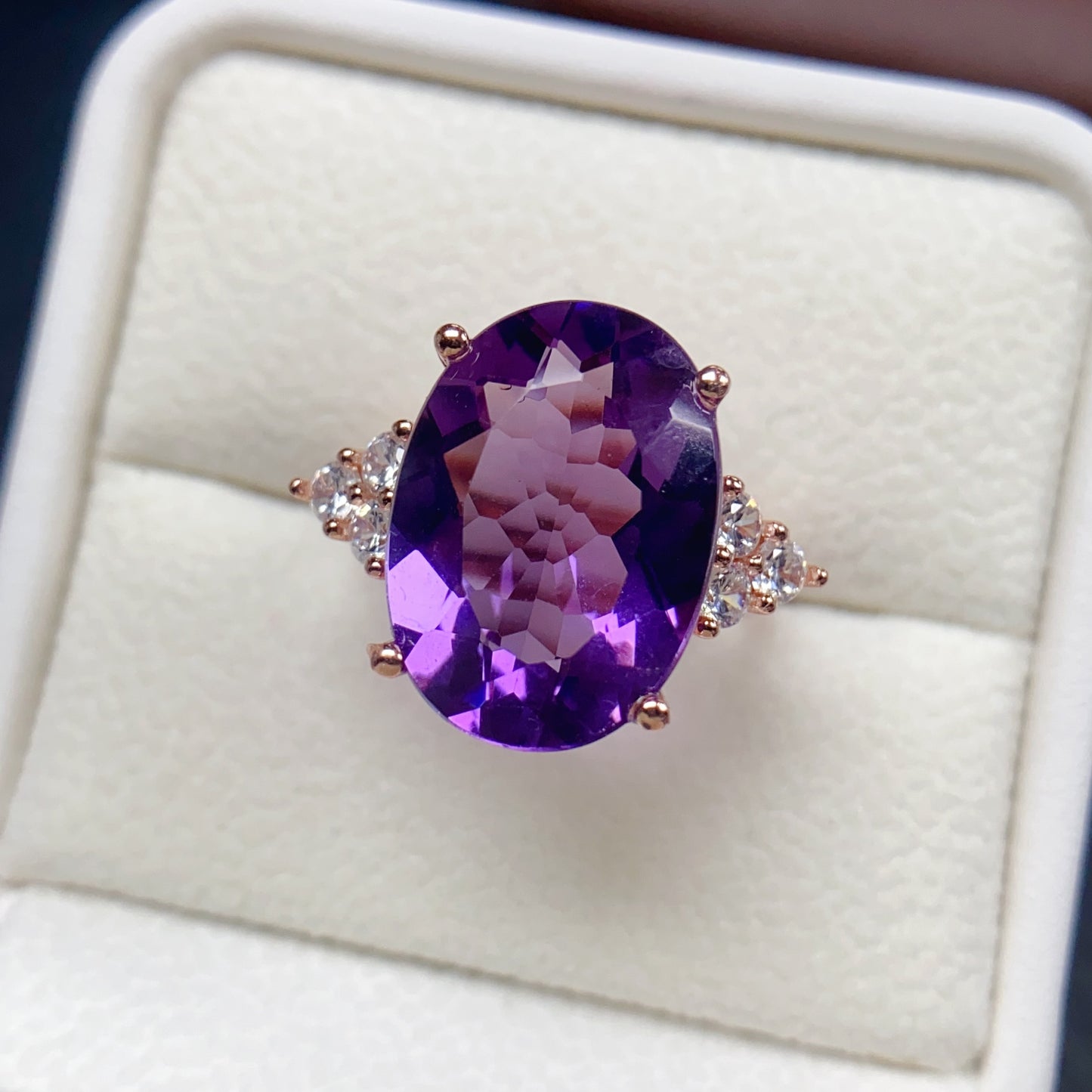 Natural Amethyst Ring 13*18mm 925 Silver Simple Statement Purple Birthday Gift for Women