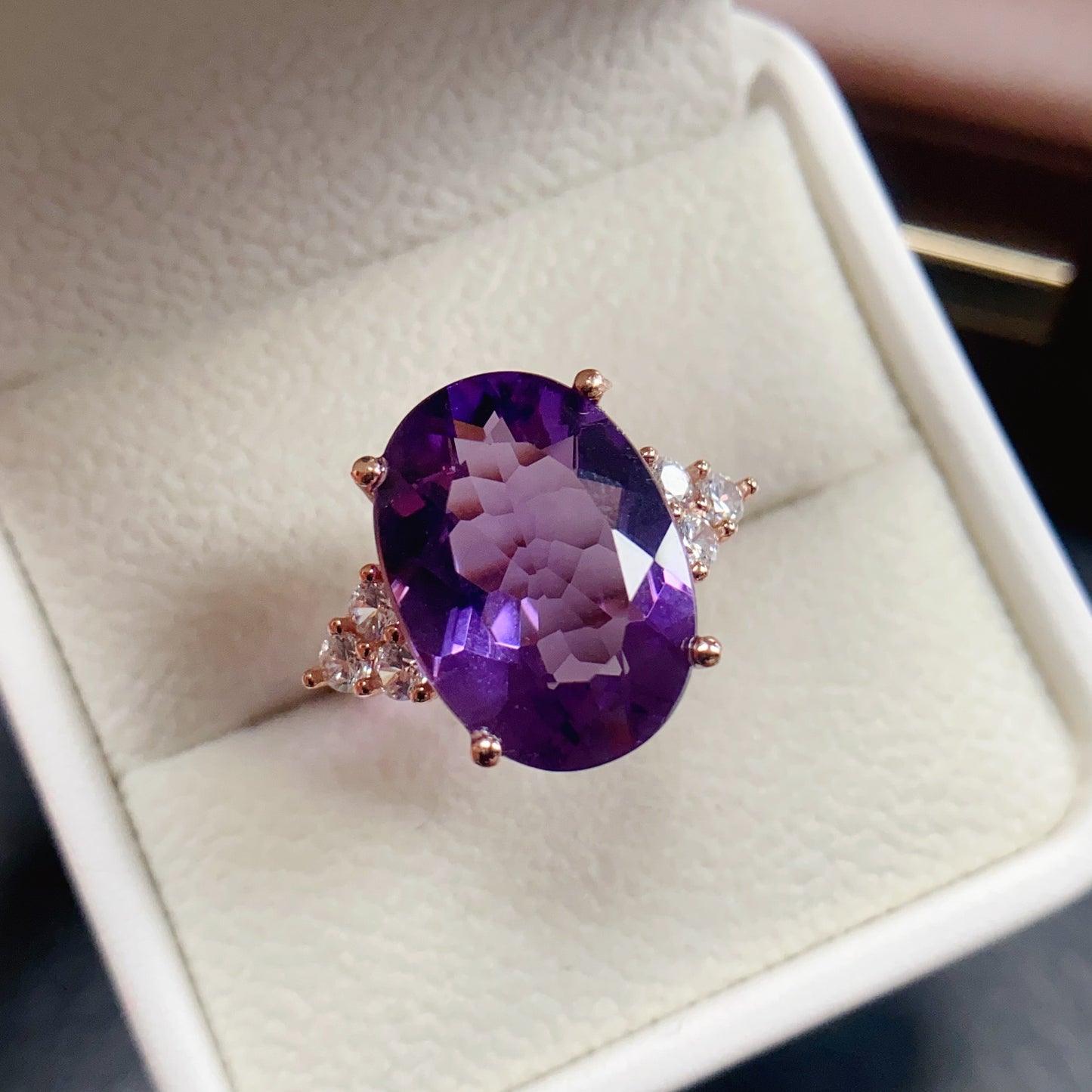 Natural Amethyst Ring 13*18mm 925 Silver Simple Statement Purple Birthday Gift for Women