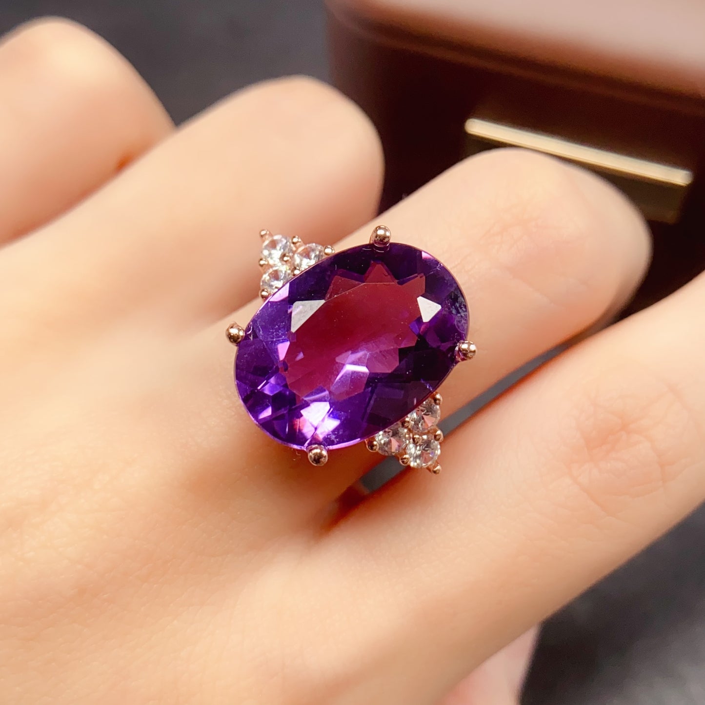 Natural Amethyst Ring 13*18mm 925 Silver Simple Statement Purple Birthday Gift for Women
