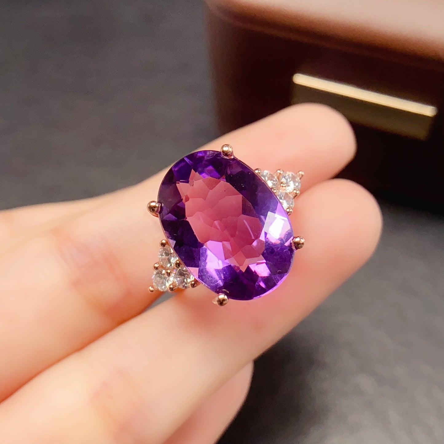 Natural Amethyst Ring 13*18mm 925 Silver Simple Statement Purple Birthday Gift for Women