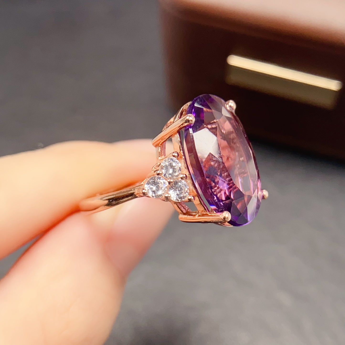 Natural Amethyst Ring 13*18mm 925 Silver Simple Statement Purple Birthday Gift for Women