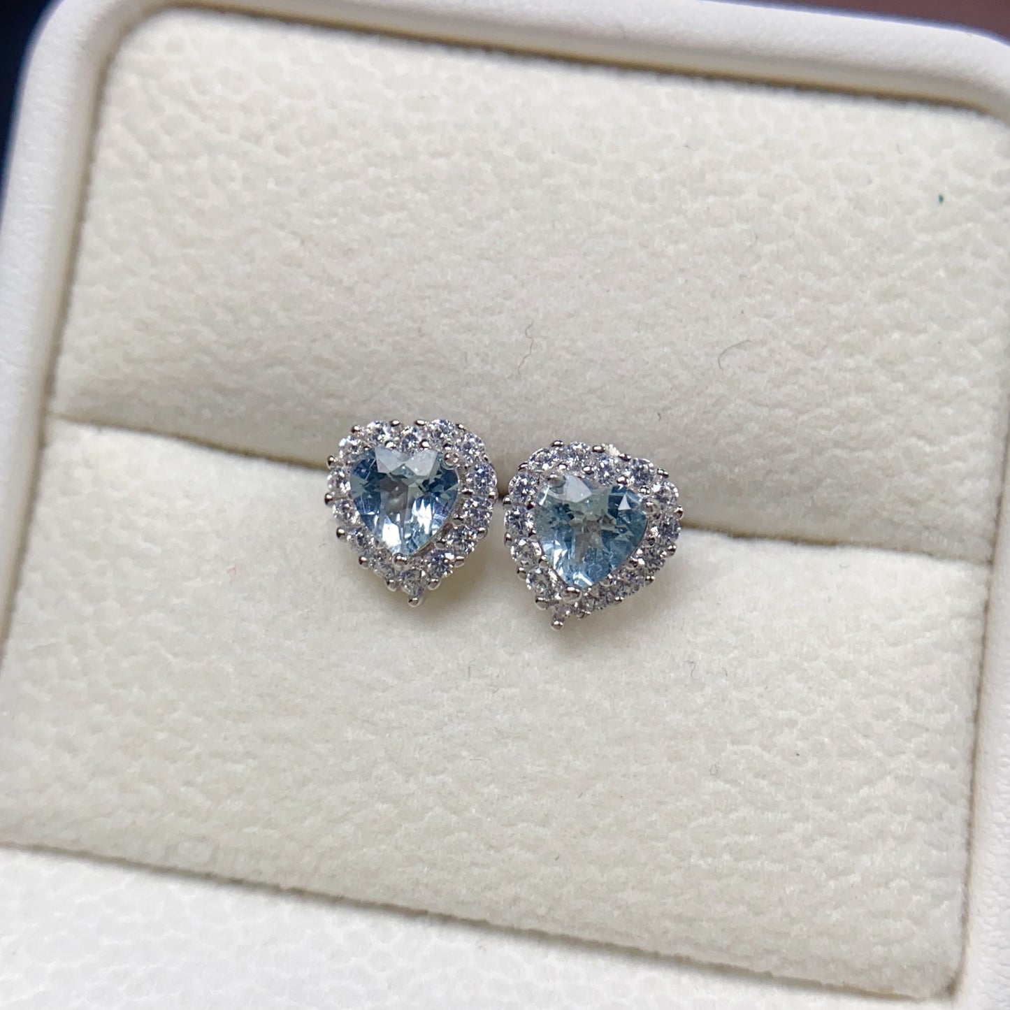 Natural Aquamarine Earrings Heart Design 5*5mm 925 Sterling Silver Fresh Blue Dainty Jewelry for Women 💎Birthday Gift🎁