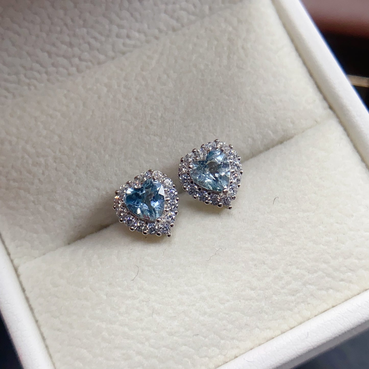 Natural Aquamarine Earrings Heart Design 5*5mm 925 Sterling Silver Fresh Blue Dainty Jewelry for Women 💎Birthday Gift🎁