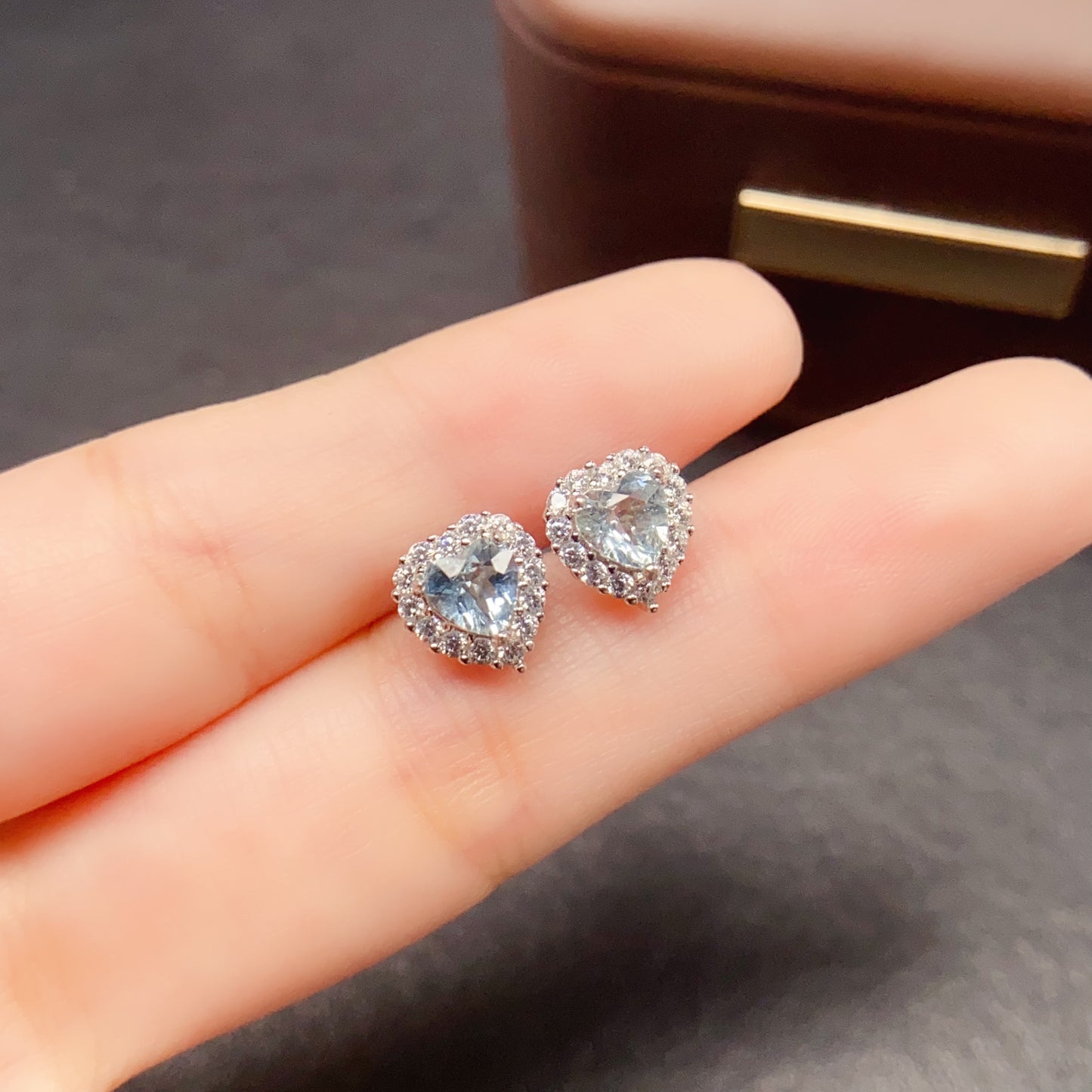Natural Aquamarine Earrings Heart Design 5*5mm 925 Sterling Silver Fresh Blue Dainty Jewelry for Women 💎Birthday Gift🎁