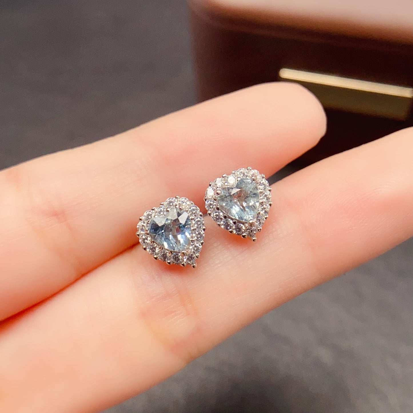 Natural Aquamarine Earrings Heart Design 5*5mm 925 Sterling Silver Fresh Blue Dainty Jewelry for Women 💎Birthday Gift🎁