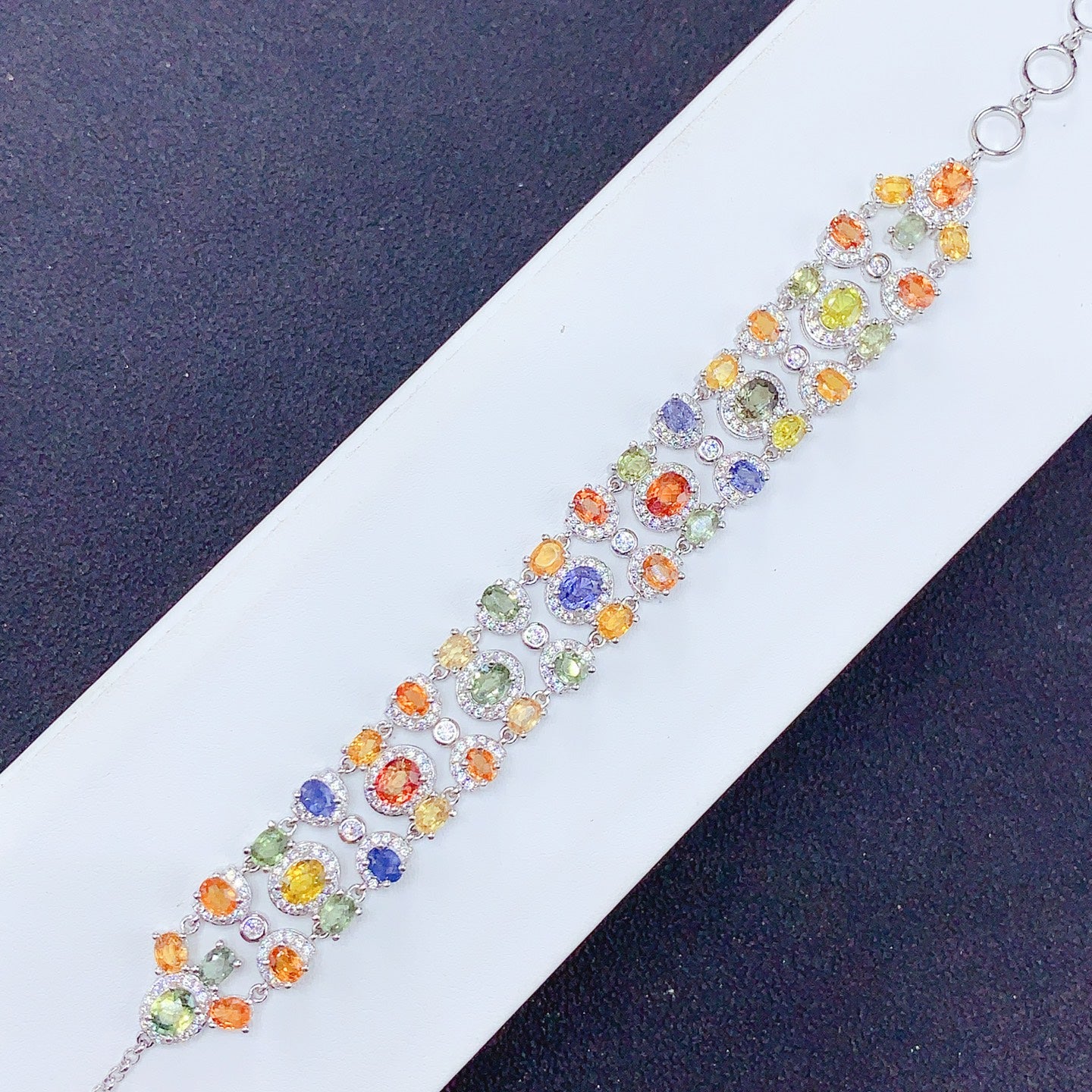 Natural Multi Color Sapphire Bracelet Candy Colors S925 Silver Clear Crystals 34mm/45mm Two Sizes Available Dainty Birthday Gift Idea