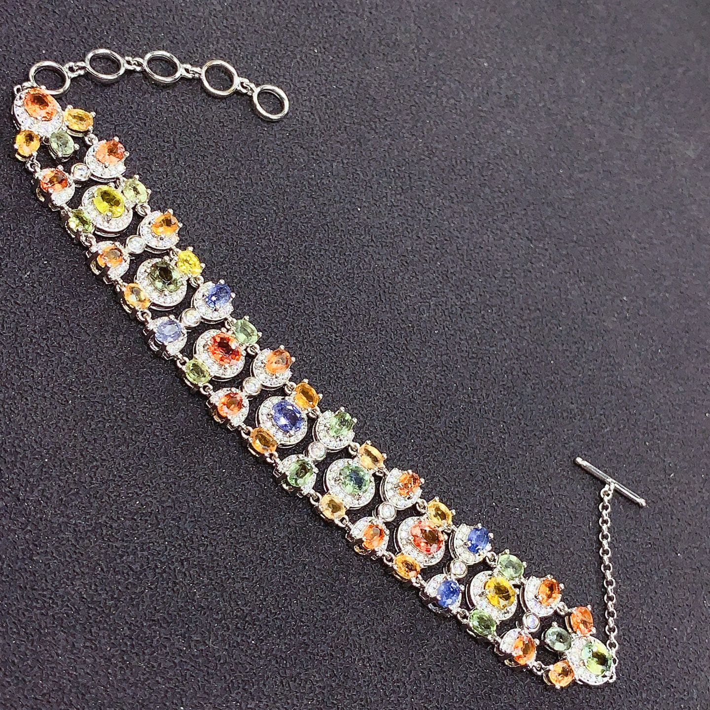 Natural Multi Color Sapphire Bracelet Candy Colors S925 Silver Clear Crystals 34mm/45mm Two Sizes Available Dainty Birthday Gift Idea
