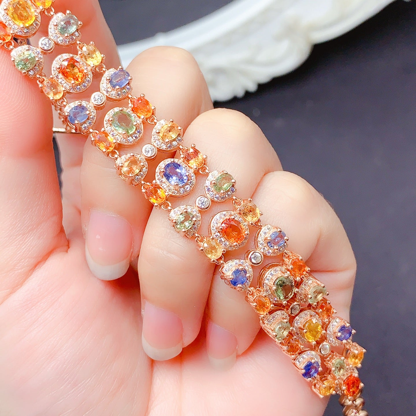 Natural Multi Color Sapphire Bracelet Candy Colors S925 Silver Clear Crystals 34mm/45mm Two Sizes Available Dainty Birthday Gift Idea