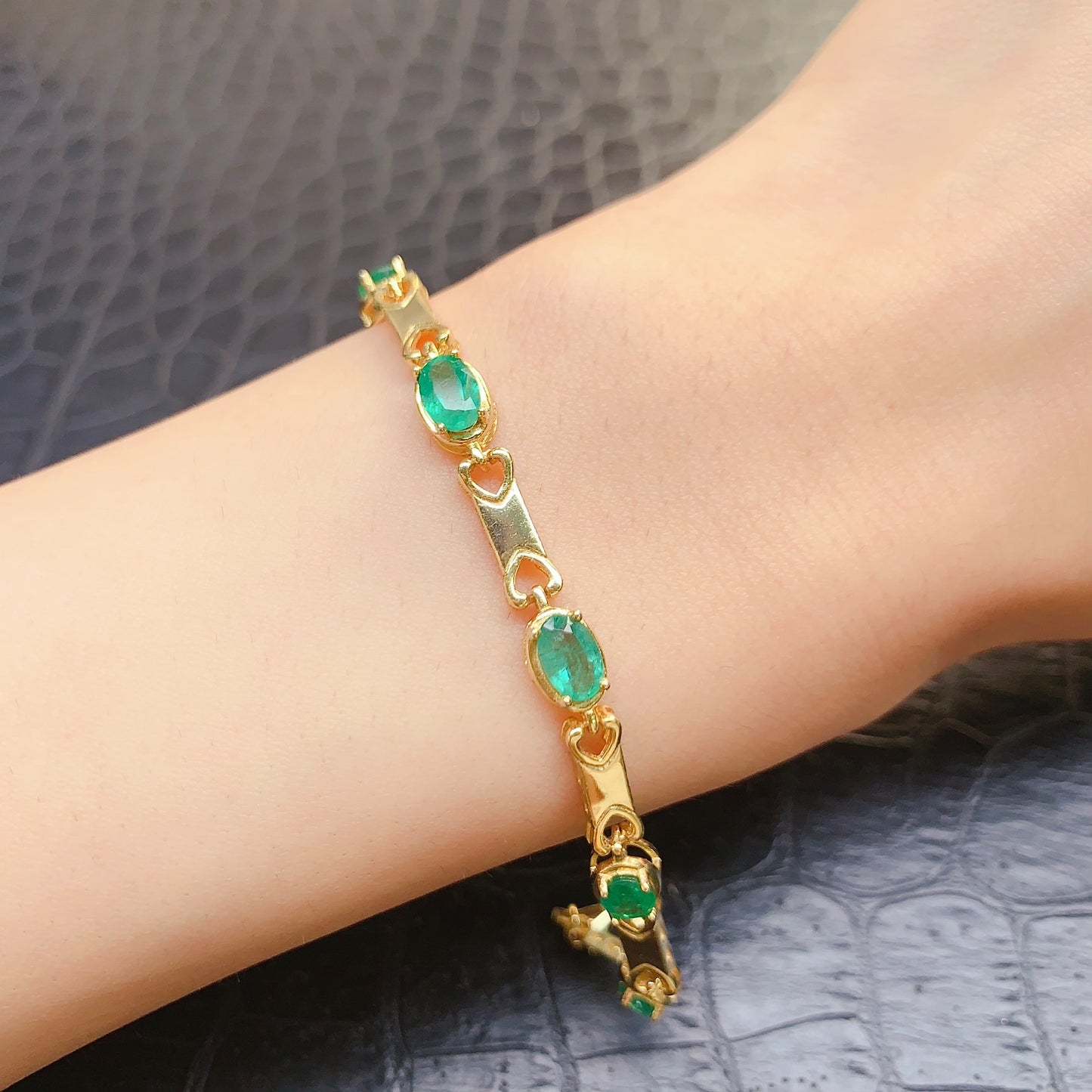 Natural Emerald Bracelet 4*6mm 925 Silver Tested Eternal Luck Blessing Elegant Birthday Gift