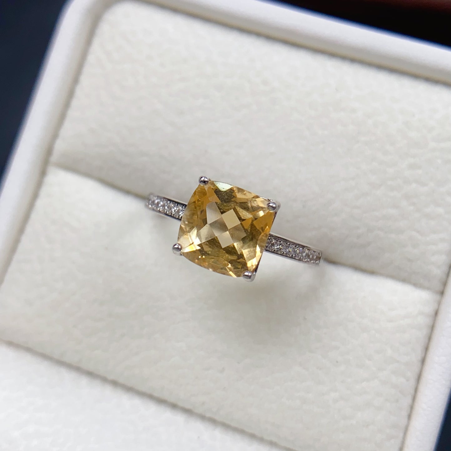 Natural Citrine Adjustable Ring 8*8mm Square Cut 925 Silver Wealth Gold Orange Simple Luxury Birthday Gift