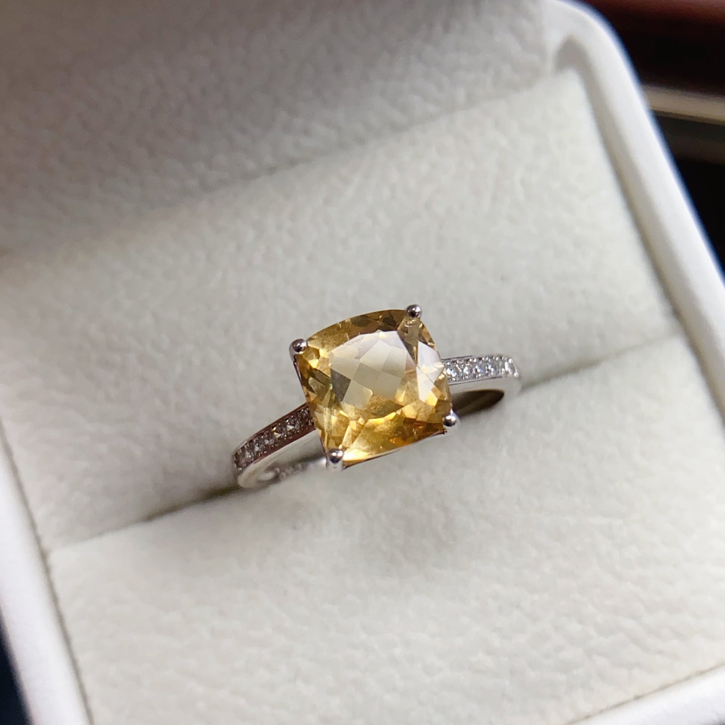 Natural Citrine Adjustable Ring 8*8mm Square Cut 925 Silver Wealth Gold Orange Simple Luxury Birthday Gift