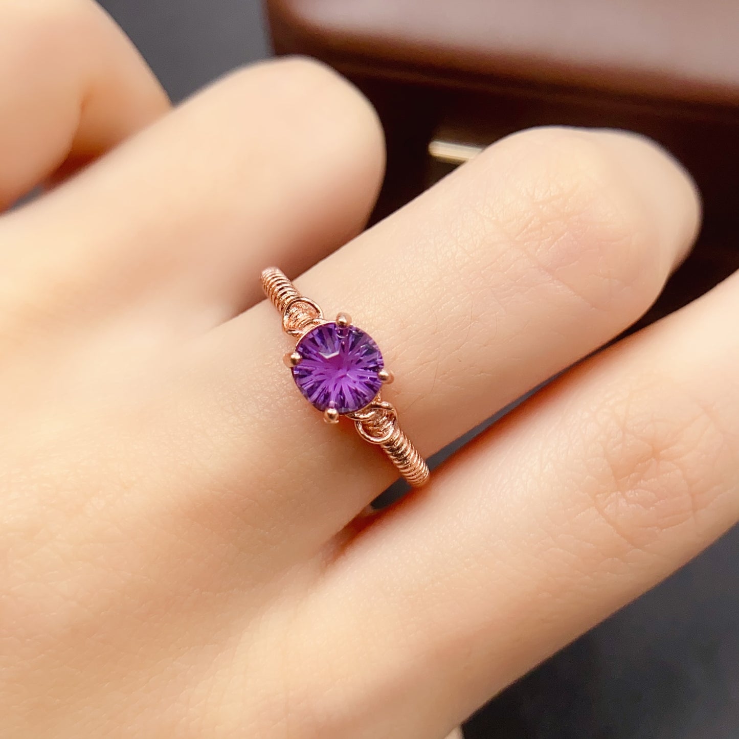 Natural Amethyst Ring Adjustable | Fireworks Faceted Cut 8x8mm Gemstone | 925 Silver Plated Statement Jewelry | Trendy Crystal Gift For Women