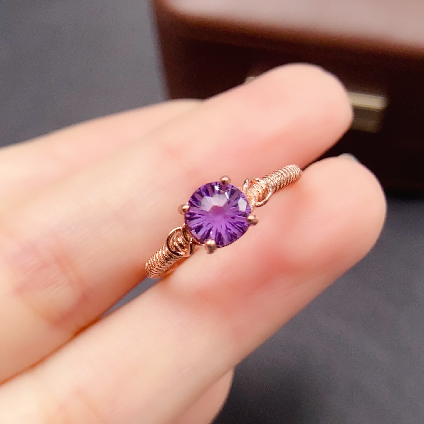 Natural Amethyst Adjustable Ring 6*6mm High Quality Rich Purple 925 Silver Wisdom Stone Simple Elegant Birthday Gift