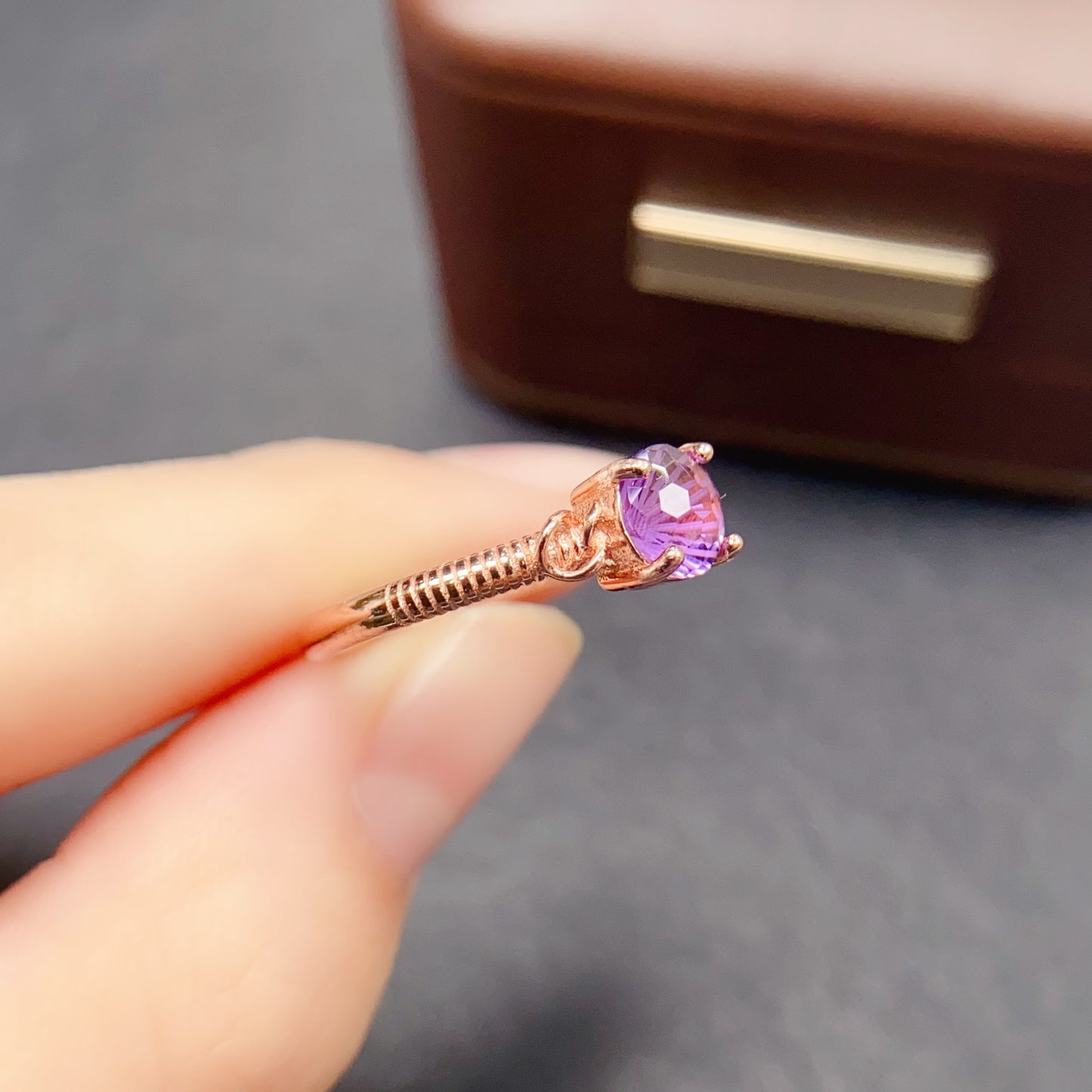 Natural Amethyst Adjustable Ring 6*6mm High Quality Rich Purple 925 Silver Wisdom Stone Simple Elegant Birthday Gift