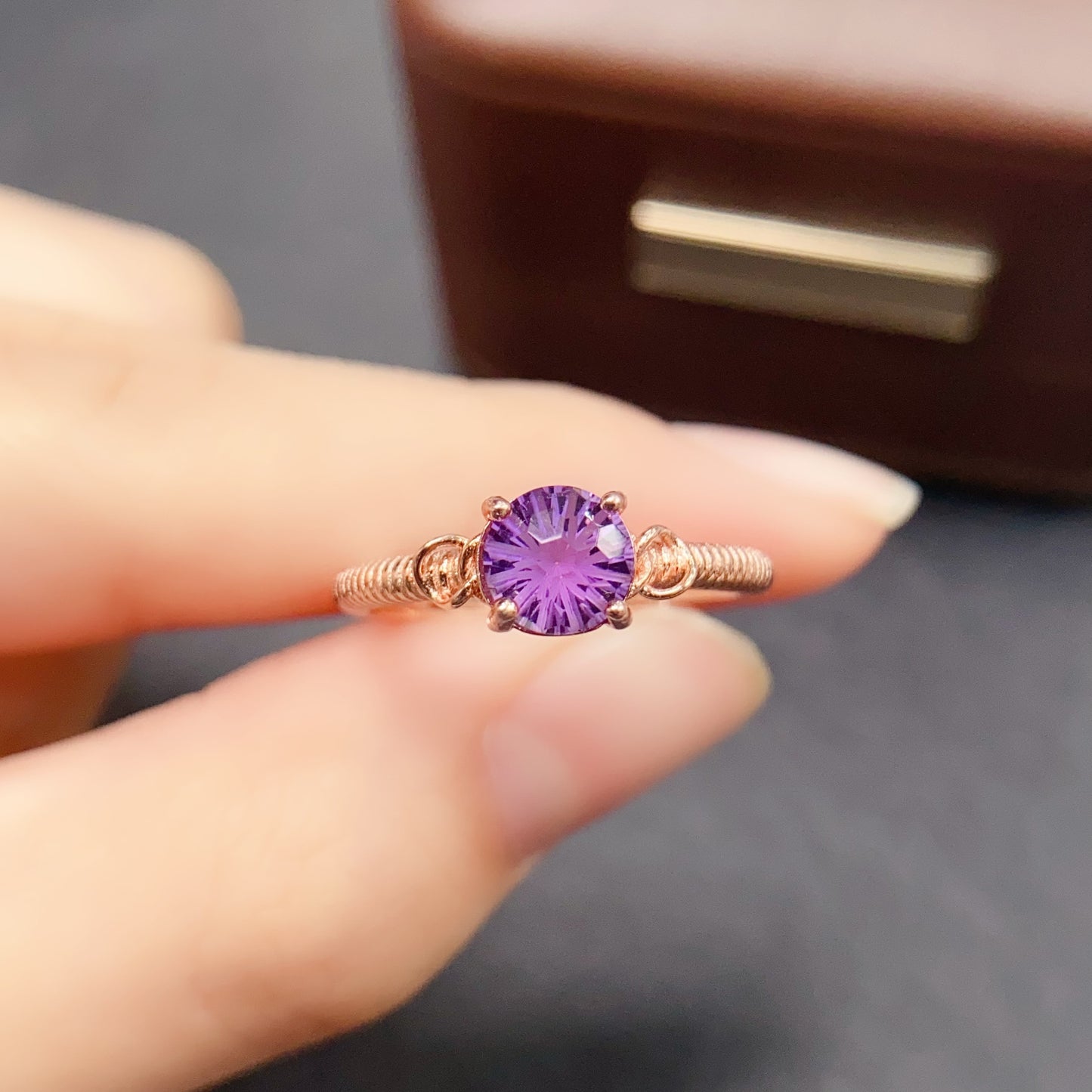 Natural Amethyst Adjustable Ring 6*6mm High Quality Rich Purple 925 Silver Wisdom Stone Simple Elegant Birthday Gift